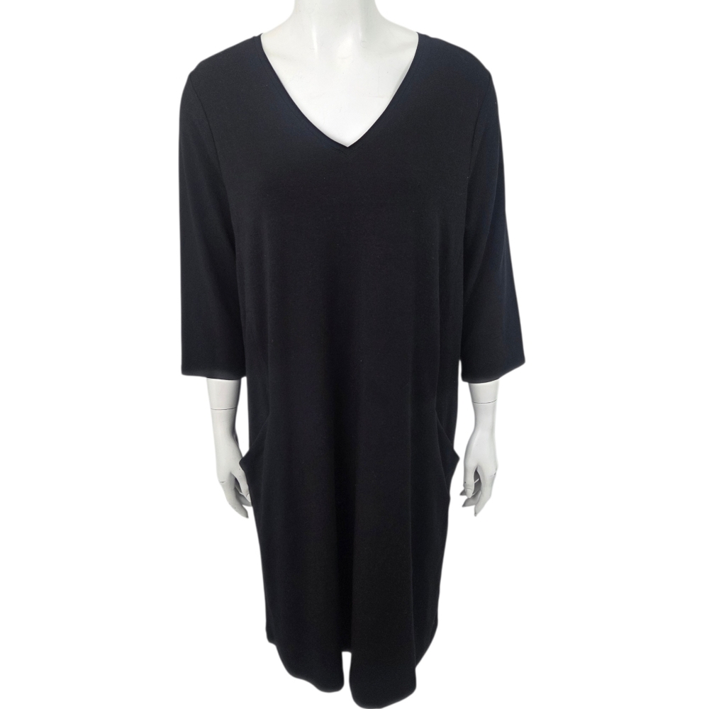 Eileen Fisher Tencel A-line Shift Dress NEW 3/4 Sleeve Strerch Knit Black Medium